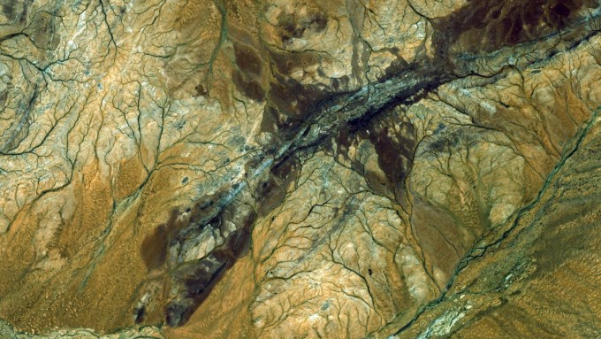 A satellite view of a rock formation in Australia where the earliest evidence of freshwater on Earth was found.