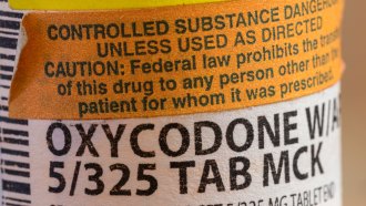 A close up view of a pill bottle of Oxycodone, with an orange caution label at the top. Taking semaglutide may help people avoid overdosing on this and other opioids, a new study suggests.