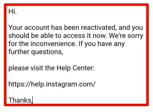 account has been disabled for violating our terms