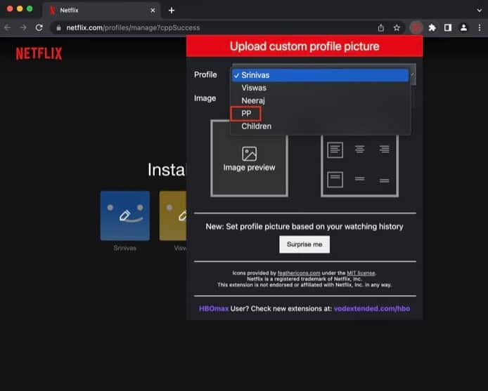 Set Netflix Profile Picture on Web Browser