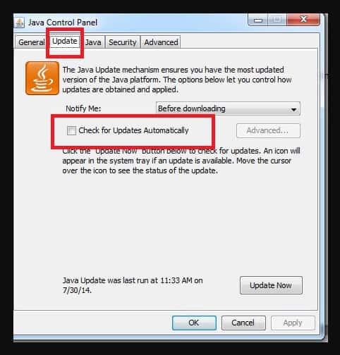 Disable Java Automatic Updates