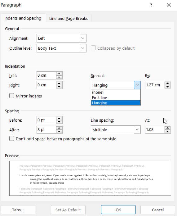 Use Paragraph Styles To Do Hanging Indent