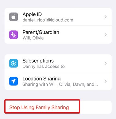 stop using family sharing