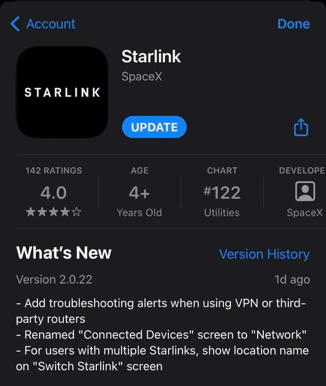 Update Starlink Application