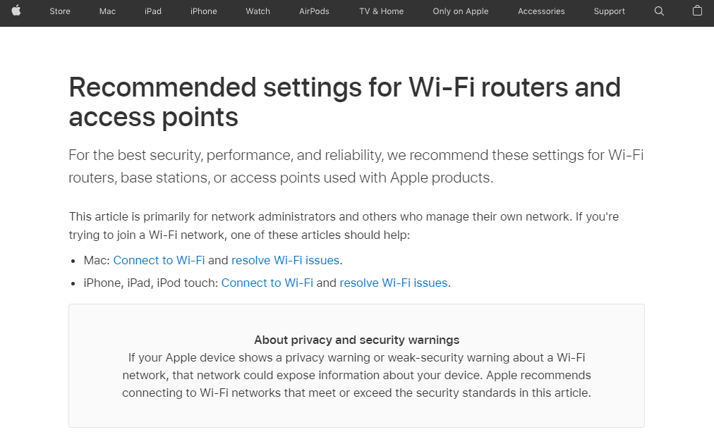 Apple Recommended Wi-Fi Router Settings