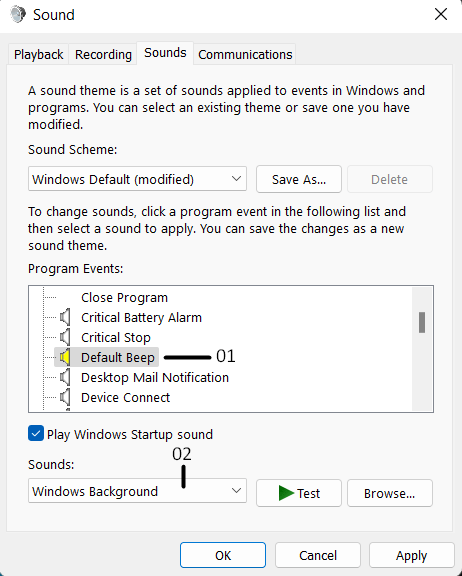 Change the settings using Change system sounds - 6