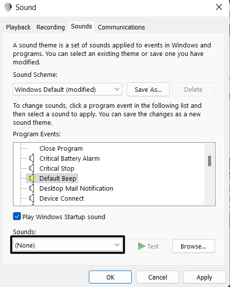 Change the settings using Change system sounds - 8