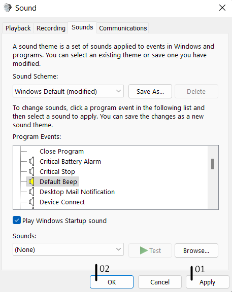 Change the settings using Change system sounds - 9