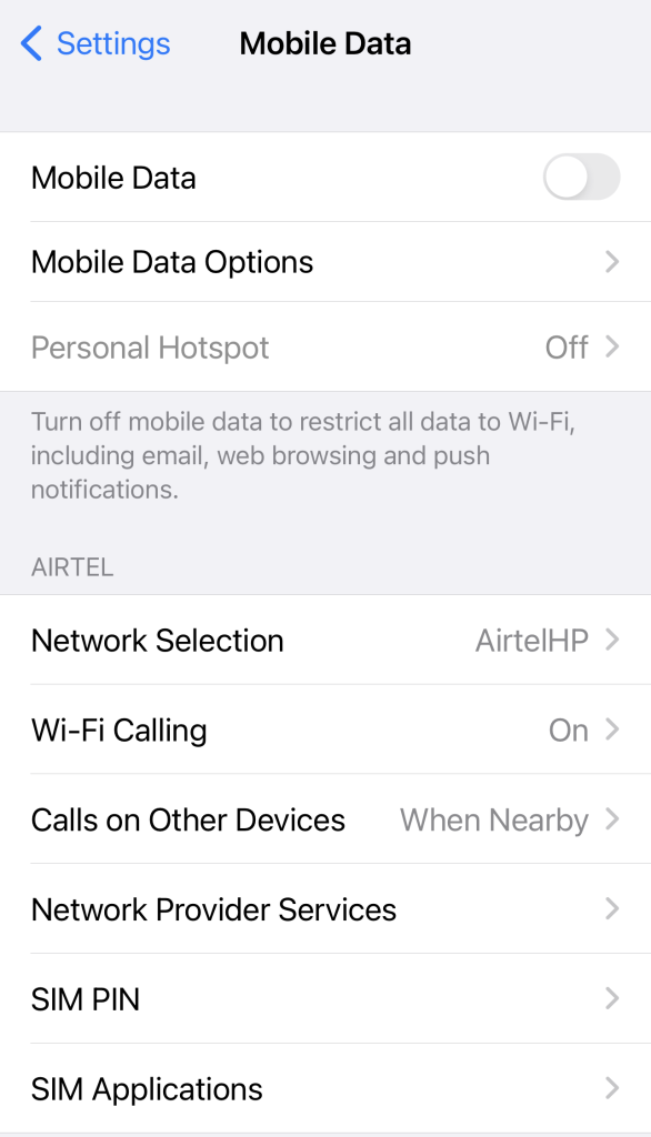 Cellular or Mobile Data iPhone