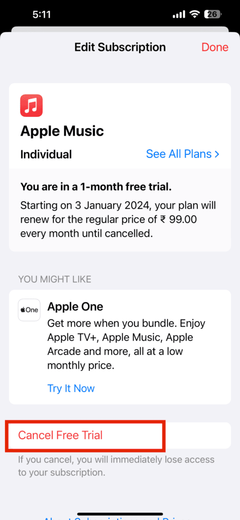 Cancel Apple Music Trial Subscription