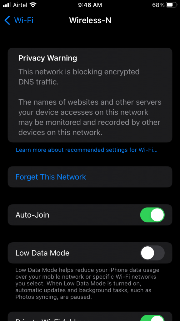 iPhone Wi-Fi Privacy Warning