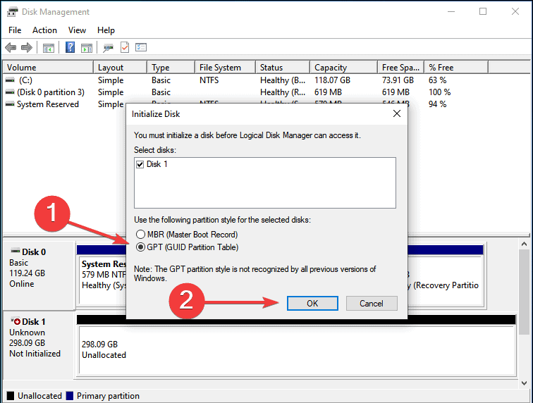 Initialize Disk 1