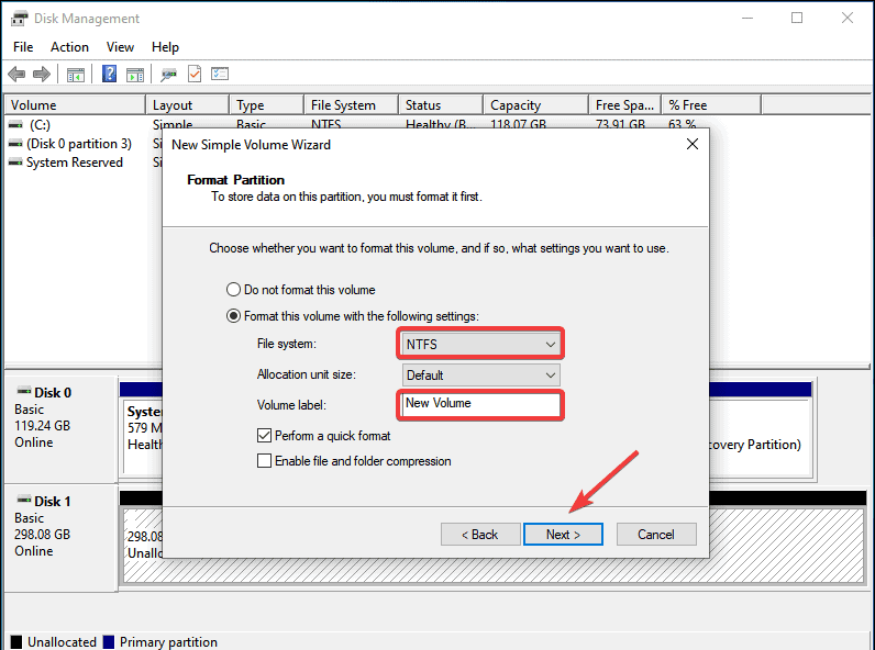 volume label and file system for the SSD