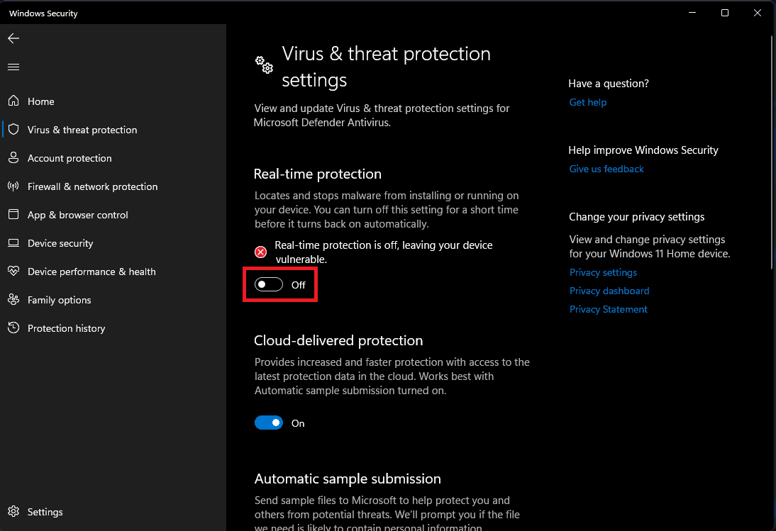 Turn Off Real-Time Protection