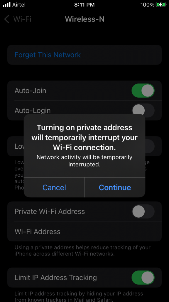 Turn on Private Address of Wi-Fi Network (5)