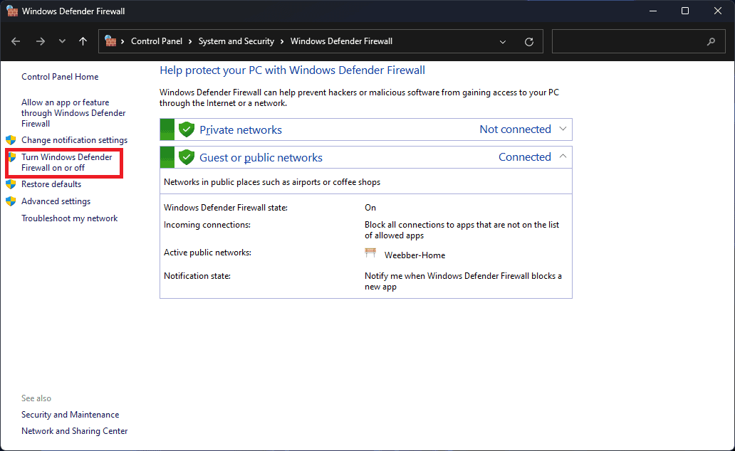 Turn Windows Defender Firewall On Or Off